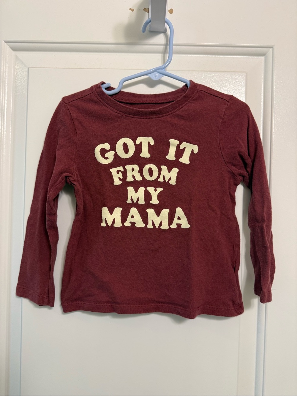 Old Navy Burgundy Long-Sleeve Tee with Cream Graphic ‘Got It From My Mama’